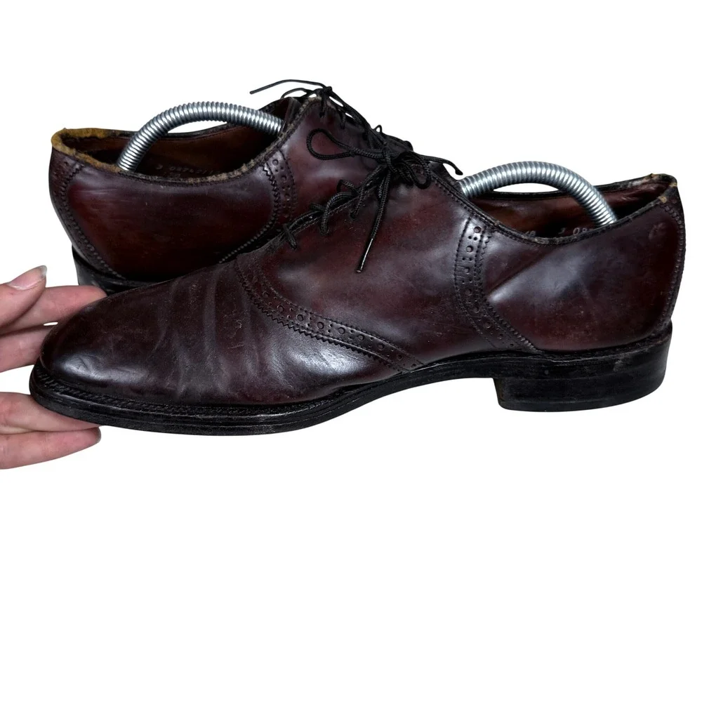 Allen Edmonds Sanford Oxford Shoes Mens 10.5 D Burgundy Leather Wingtip Brogue